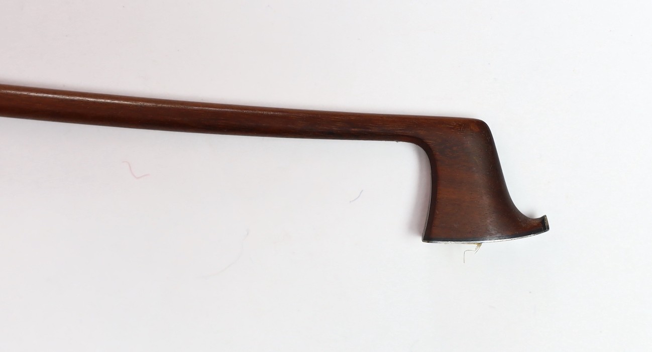 W.E.Hill & Son. An early 20th century violin bow, 74cm, violin back 37cm, overall is 59cm